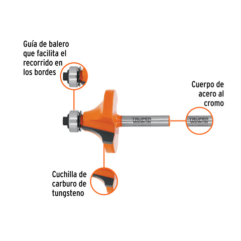 Broca para router, redondeado, 1-1/2' con balero, Truper | BROU-RD1-1/2X | 11471