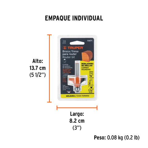 Broca para router, redondeado, 1-1/2' con balero, Truper | BROU-RD1-1/2X | 11471