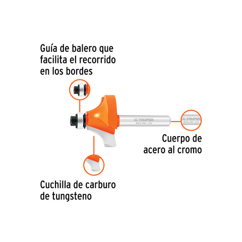 Broca para router, redondeado con moldura, 1-1/4' con balero | BROU-RM1-1/4X | 11473