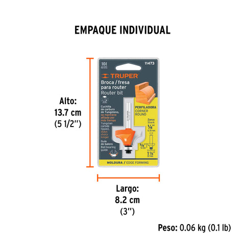 Broca para router, redondeado con moldura, 1-1/4' con balero | BROU-RM1-1/4X | 11473