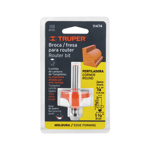 Broca para router, redondeado con moldura, 1-1/2' con balero | BROU-RM1-1/2X | 11474
