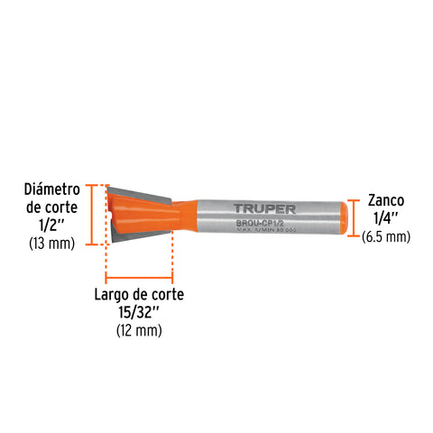 Broca para router, cola de pato, 1/2', Truper | BROU-CP1/2 | 11475