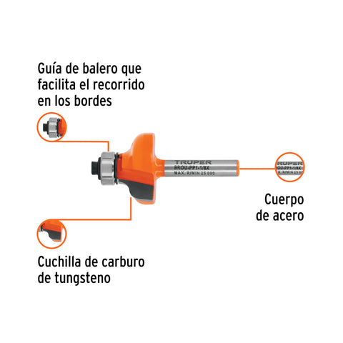 Broca para router, pecho paloma, 1-1/8' con balero, Truper | BROU-PP1-1/8X | 11479