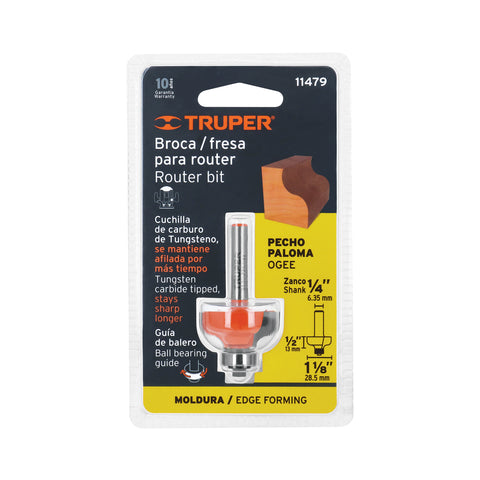 Broca para router, pecho paloma, 1-1/8' con balero, Truper | BROU-PP1-1/8X | 11479