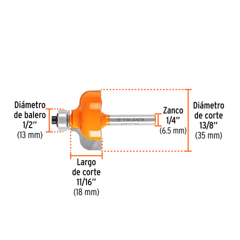 Broca para router, pecho paloma, 1-3/8' con balero, Truper | BROU-PP1-3/8X | 11480