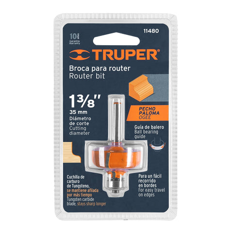 Broca para router, pecho paloma, 1-3/8' con balero, Truper | BROU-PP1-3/8X | 11480