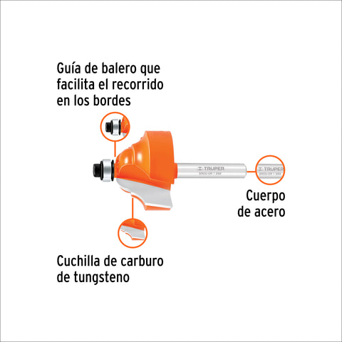 Broca para router, doble romana, 1-3/8' con balero, Truper | BROU-DR1-3/8X | 11481