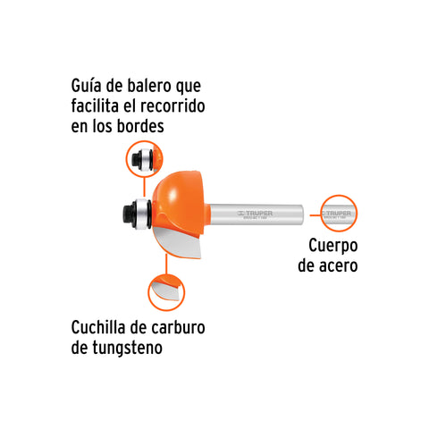 Broca para router, bocel cuarto, 1-1/8' con balero, Truper | BROU-BC1-1/8X | 11485