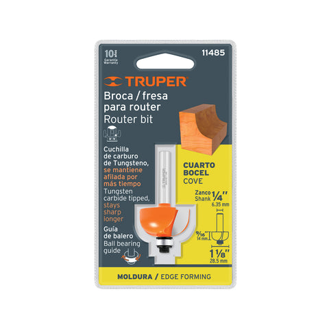 Broca para router, bocel cuarto, 1-1/8' con balero, Truper | BROU-BC1-1/8X | 11485