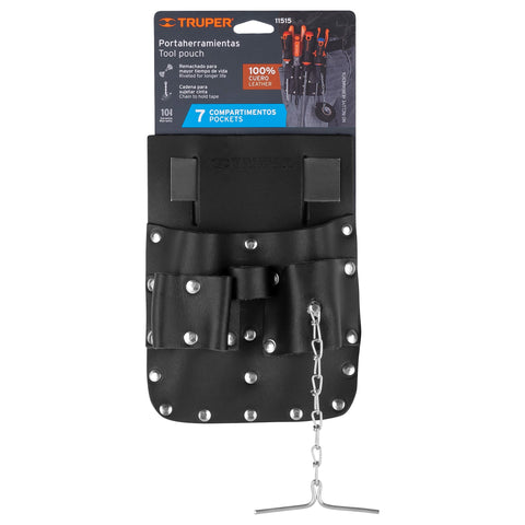 Porta herramientas de cuero con 7 compartimentos, Truper | POHE-7CU | 11515