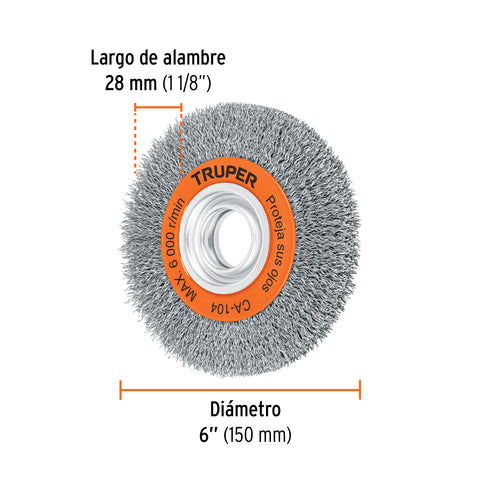 Carda alambre ondulado 6' x 3/4' para esmeril, Truper | CA-104 | 11520