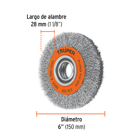 Carda alambre ondulado 6' x 13/16' para esmeril, Truper | CA-105 | 11523