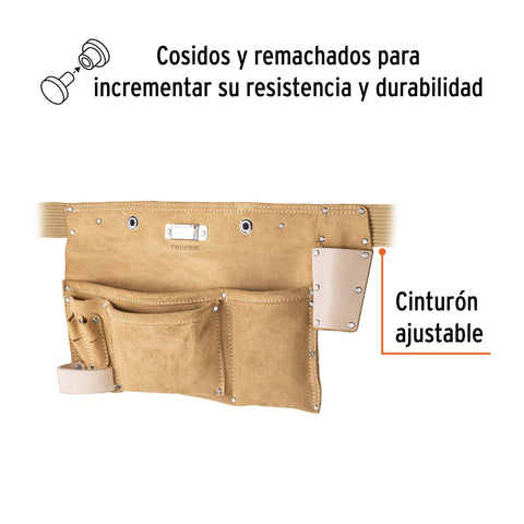 Porta herramientas de carnaza con 9 compartimentos, Truper | POHE-9C | 11534