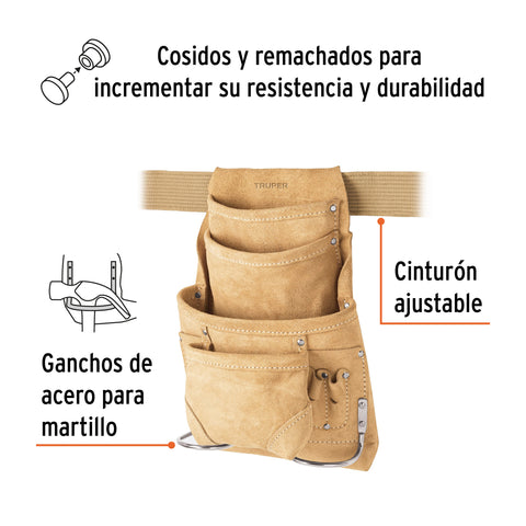 Porta herramientas de carnaza con 12 compartimentos, Truper | POHE-12C | 11536