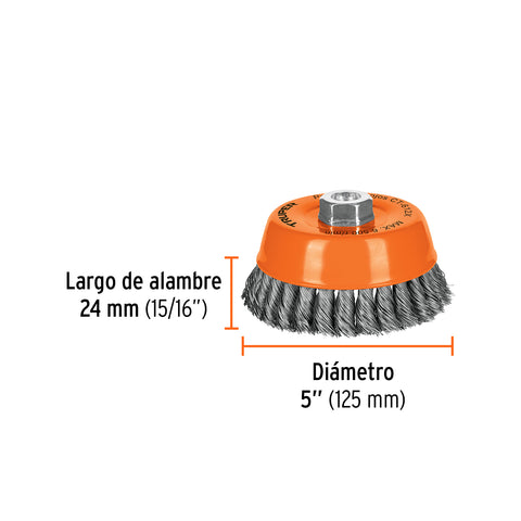 Carda copa 5' alambre trenzado grueso, eje 5/8'-11, Truper | CT-612X | 11542