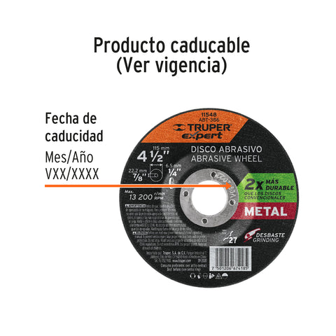 Disco Tipo 27 de 4-1/2' x 6.4 mm desbaste de metal, Expert | ABT-386 | 11548