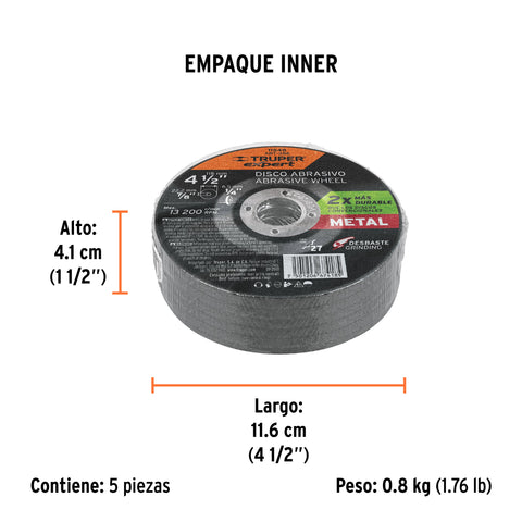 Disco Tipo 27 de 4-1/2' x 6.4 mm desbaste de metal, Expert | ABT-386 | 11548