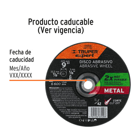 Disco Tipo 42 de 9' x 3.2 mm corte metal, Truper Expert | ABT-782 | 11554