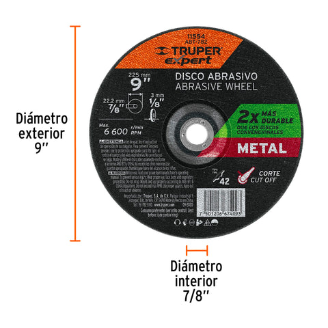 Disco Tipo 42 de 9' x 3.2 mm corte metal, Truper Expert | ABT-782 | 11554