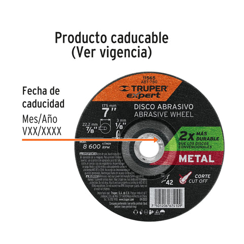 Disco Tipo 42 de 7' x 3.2 mm corte metal, Truper Expert | ABT-780 | 11565