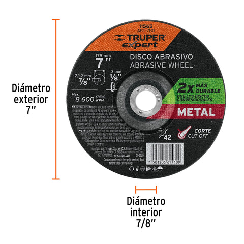 Disco Tipo 42 de 7' x 3.2 mm corte metal, Truper Expert | ABT-780 | 11565