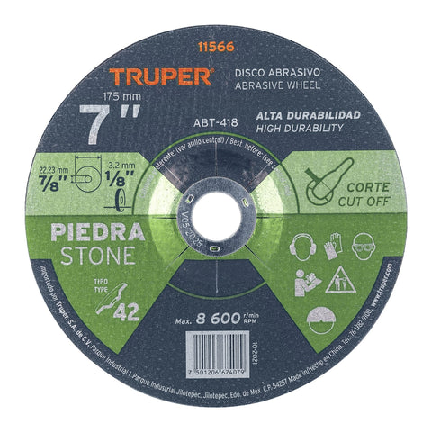 Disco Tipo 42 de 7' x 3.2 mm para corte de piedra, Truper | ABT-418 | 11566