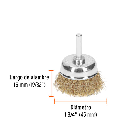 Carda de copa 1-3/4' alambre grueso para taladro, Truper | CO-2 | 11571