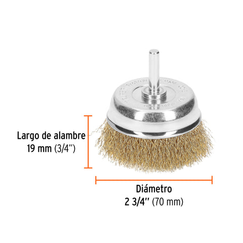 Carda de copa 2-3/4' alambre grueso para taladro, Truper | CO-3 | 11572
