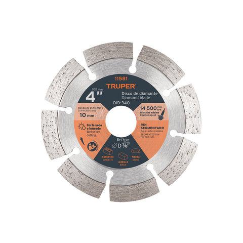Disco de diamante de 4' x 2.1 mm, rin segmentado, TRUPER | DID-340 | 11581