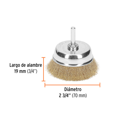 Carda de copa 2-3/4' alambre fino para taladro, Truper | CO-2-3/4F | 11592