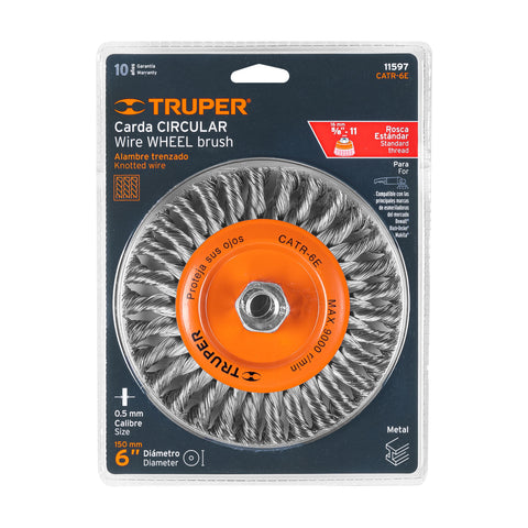 Carda circular 6' alambre trenzado, eje 5/8'-11, Truper | CATR-6E | 11597