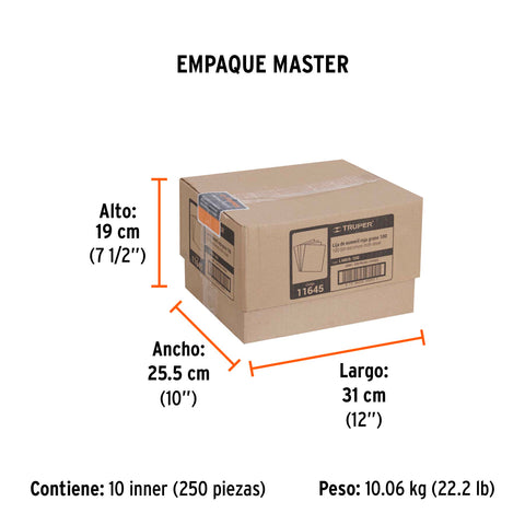 Lija de esmeril roja grano 100 de óxido de aluminio, Truper | LIMER-100 | 11645