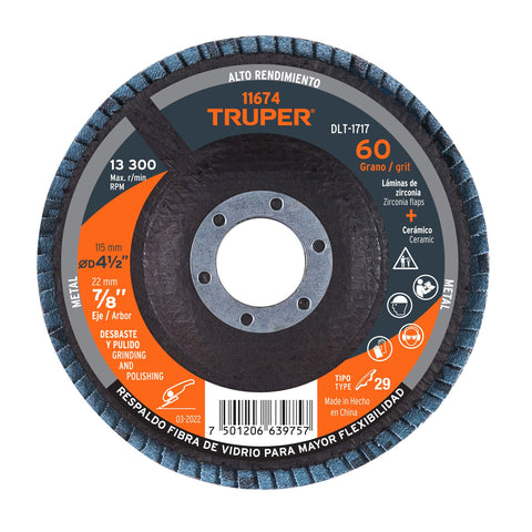 Disco laminado 4-1/2', grano 60 centro 7/8', fibra, TRUPER | DLT-1717 | 11674