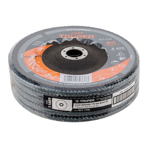 Disco laminado 7', grano 80 centro 7/8', fibra, TRUPER | DLT-1732 | 11689