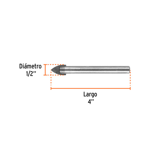 Broca para vidrio y azulejo de 1/2', Truper | BVI-1/2 | 11705