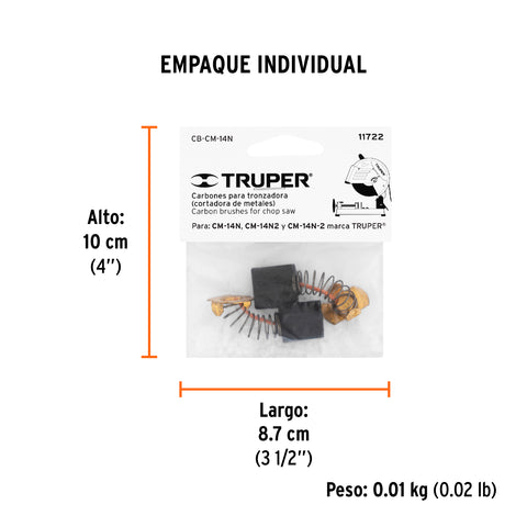 Bolsa con 2 carbones de repuesto para CM-14N, TRUPER | CB-CM-14N | 11722