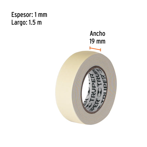 Cinta doble cara de 19 mm x 1.5 m, Truper | CDC-1915 | 11724