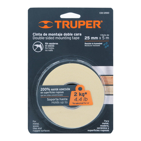 Cinta doble cara de 25 mm x 5 m, Truper | CDC-2550 | 11727