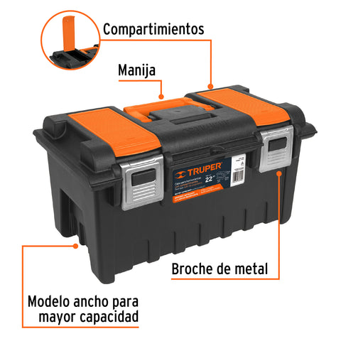 Caja p/herramienta 22' c/compartimentos y broches metálicos | CHA-22S | 11812