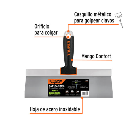Espátula tapizadora de 12' acero inoxidable, Truper Expert | ETA-12X | 11881