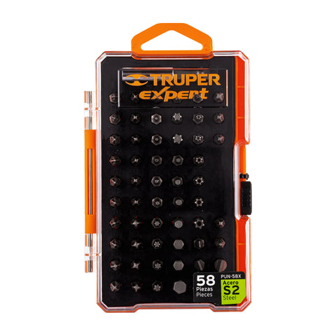 Juego de 58 puntas mixtas largo 1' estuche plástico, Expert | PUN-58X | 11889