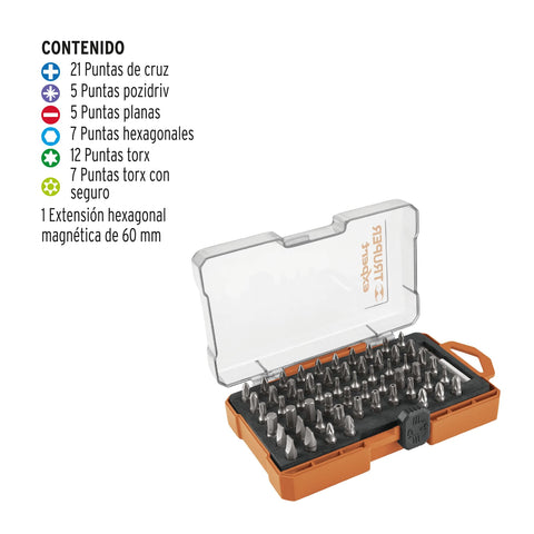 Juego de 58 puntas mixtas largo 1' estuche plástico, Expert | PUN-58X | 11889