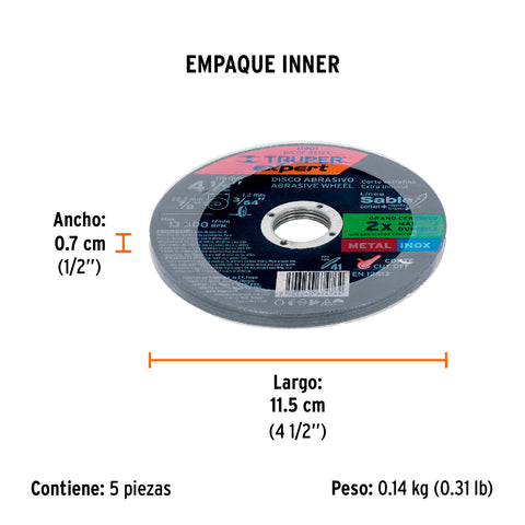Disco Tipo 41 de 4-1/2' x 1.2 mm corte fino de metal, Expert | DICOF-4512X | 11901