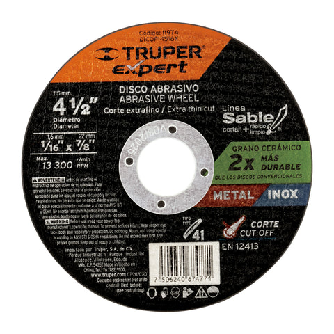Disco Tipo 41 de 4-1/2' x 1.6 mm corte fino de metal, Expert | DICOF-4516X | 11974
