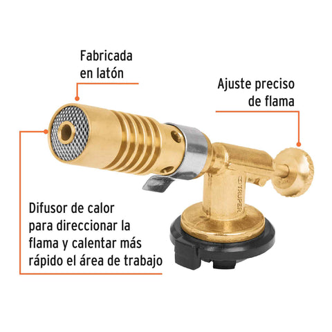 Boquilla latón, enc. manual, p/lata de gas 1/4 de vuelta | MECH-90 | 11985