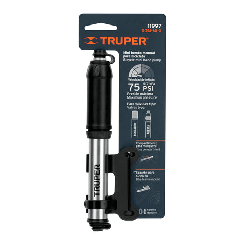 Mini bomba manual para bicicleta, abatible, 75 PSI, TRUPER | BOM-MI-X | 11997