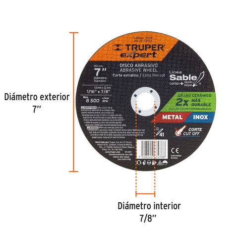 Disco Tipo 41 de 7' x 1.5 mm corte fino de metal, Expert | DICOF-7015X | 11998