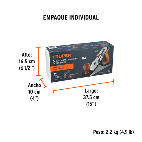 Cepillo para carpintero #4 base lisa, Truper | 4L | 12006