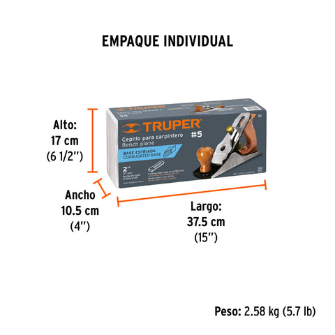 Cepillo para carpintero #5 base estriada, Truper | 5C | 12015
