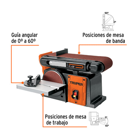 Lijadora de banda y disco 4 x 6', 1/2 HP (375 W), Truper | PUL-4X6T | 12110